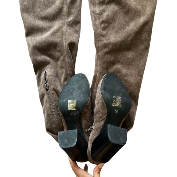 JEFFREY CAMPBELL Perouze Brown Over The Knee Vegan Suede Leather Heeled Boots - Picture 11 of 11